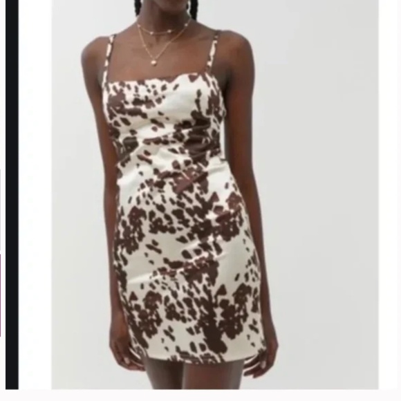 Cow Animal Boho Sateen Cowl Hip Hipster Hippie Chic Glam Art Hip Mini Slip Dress - Picture 5 of 8